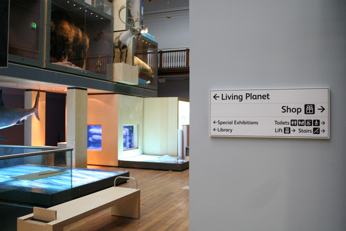 Interior sign in gallery entrance threshold